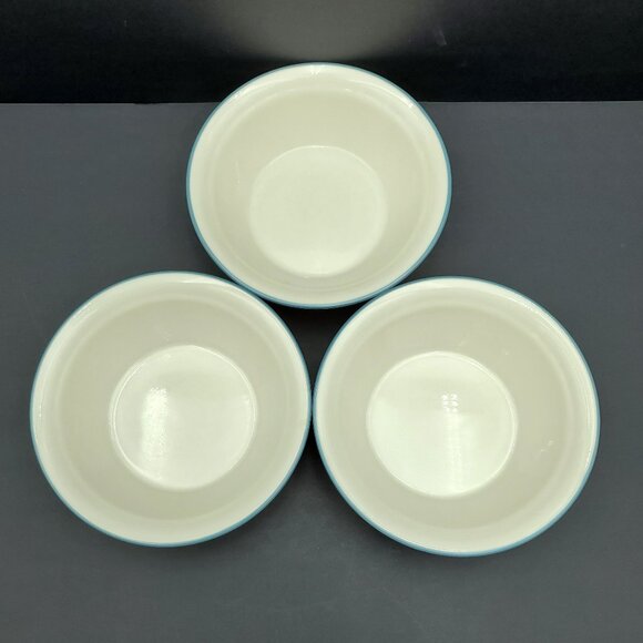 Corelle Symphony Soup Cereal Bowls Sandstone Beige Bowl Slate Blue Band - Picture 3 of 7